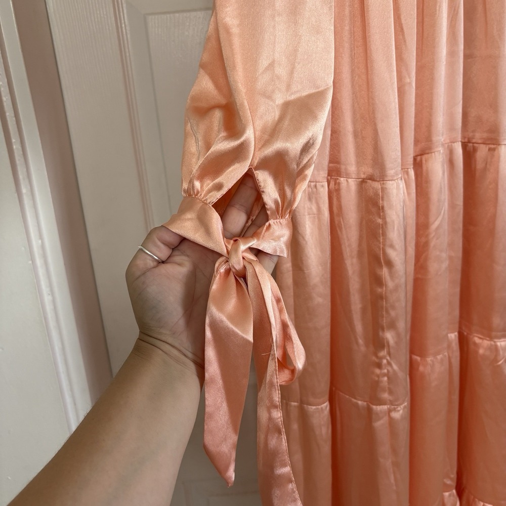 asos Satin Tiered Maxi Dress Sz 2 Coral Pink Salmon Flowy Oversized Silky Pastel - Picture 4 of 14
